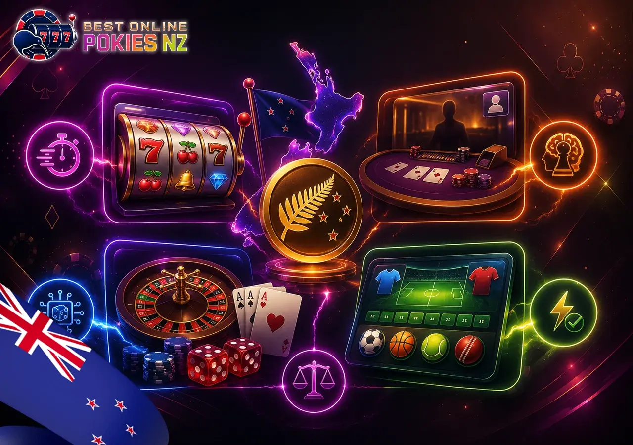 Comparison of Online Pokies NZ with live dealer, table games, and sports betting by pace, strategy, and outcomes